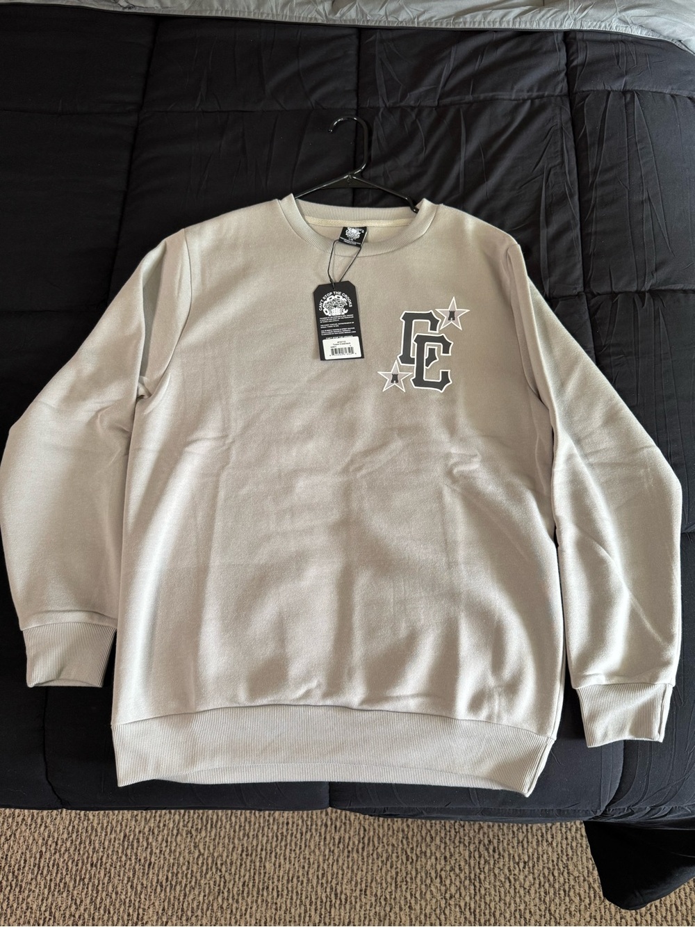Crooks & Castles Light Beige Large Crewneck Sweatshirt with Chest Logo